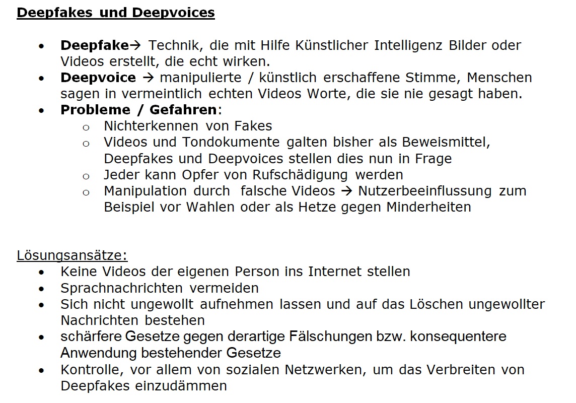 Tafelbild Deepfakes und Deepvoices