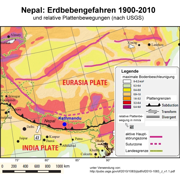 Karte Erdbebengefahren Nepal