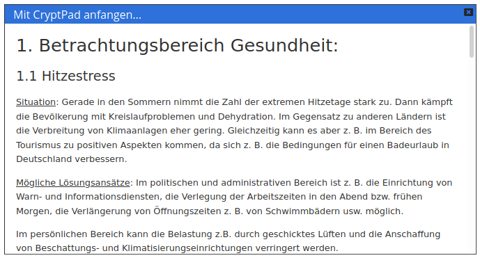 Bildschirmfoto vom Cryptpad