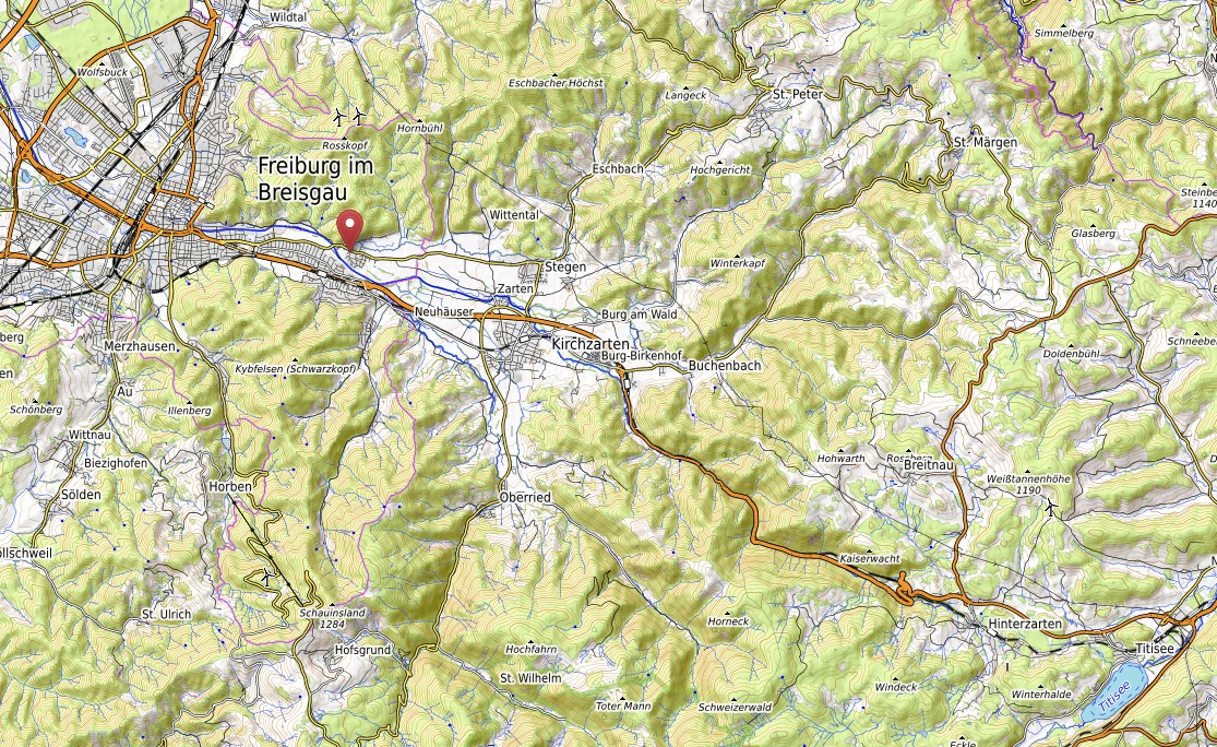 Kartenausschnitt Freiburg Opentopomap
