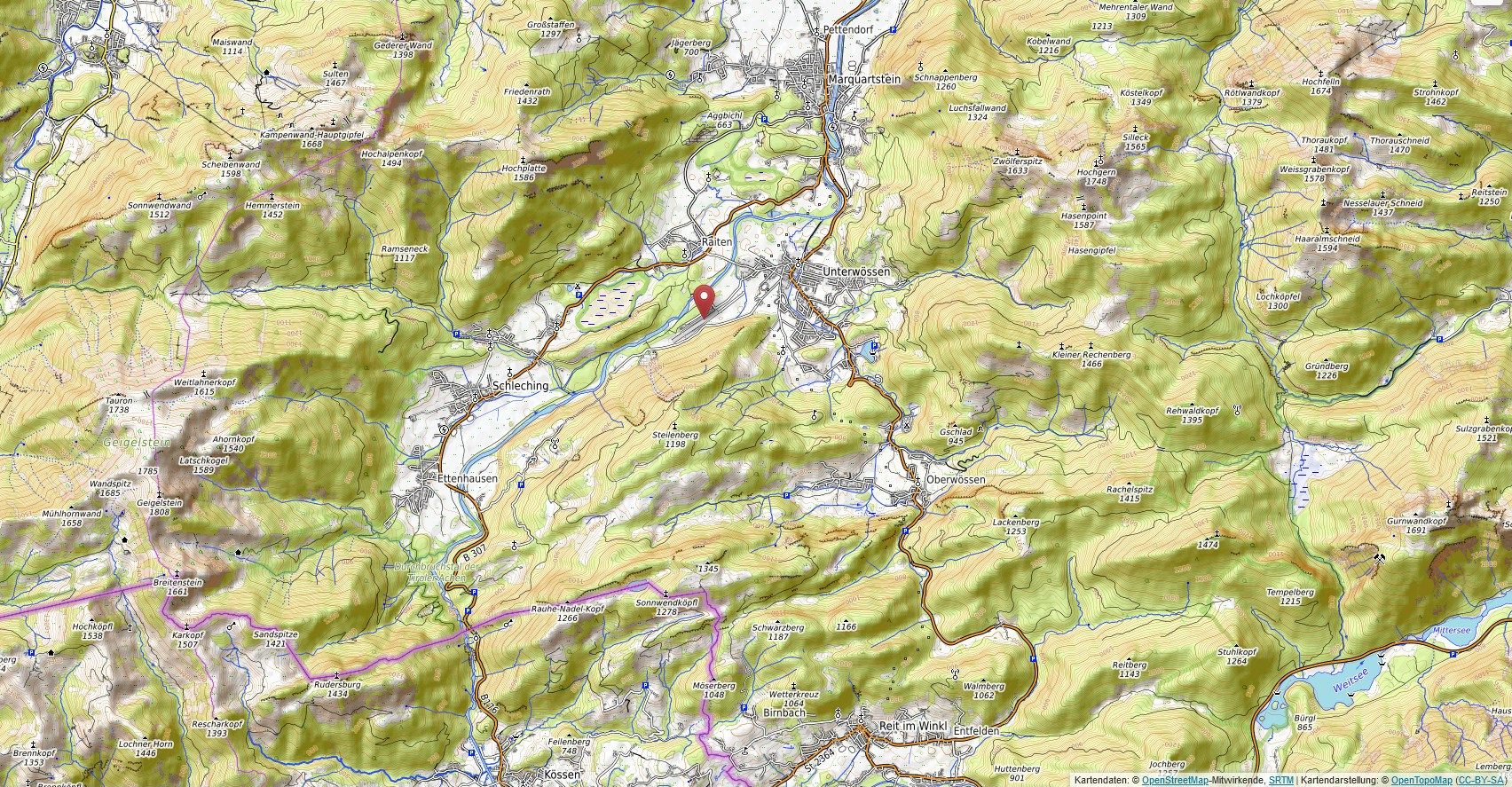 Kartenausschnitt Unterwössen Opentopomap