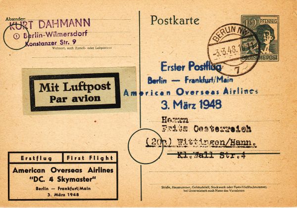 Erster Postflug: 3. März 1948