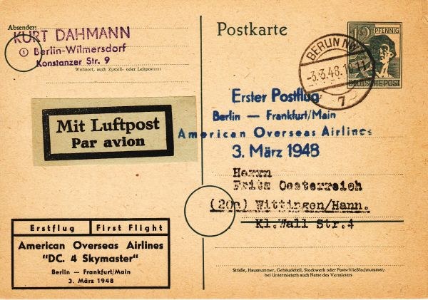 Erster Postflug 3. März 1948