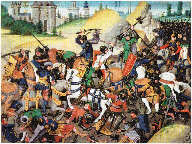 Kreuzritter in einem Gefecht vor den Mauern Antiochias im Zuge 
der Belagerung der Stadt in den Jahren 1097 und 1098