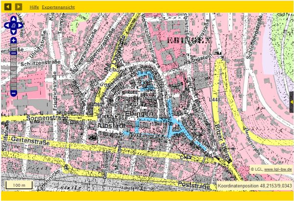 Ebingen Flurkarte von 1818 kontrastiert mit heutiger topographischer Jarte