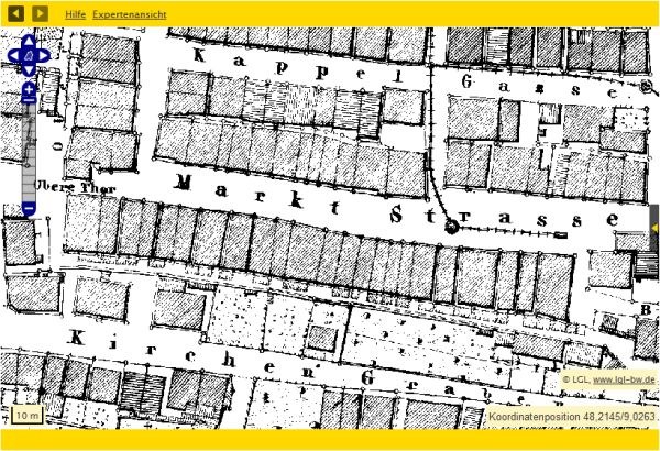 Ebingen Flurkarte von 1818/40 Dezail der Innenstadt