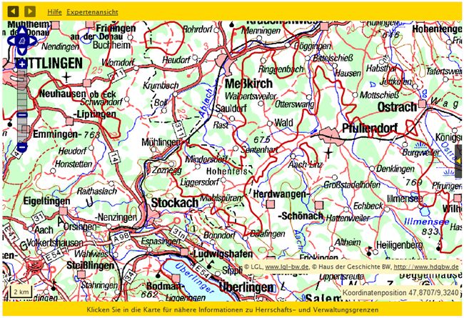 Pfullendorf mit historischen Grenzen von 1952