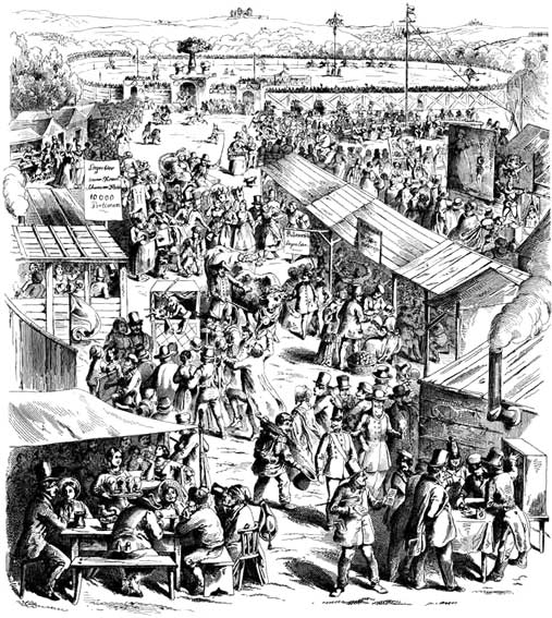 Das Cannstatter Volksfest im 19. Jahrhundert - im Hintergrund die Fruchtsäule<
