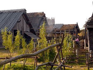 Dorf vom Vikingareservat Foteviken Höllviken, Schweden