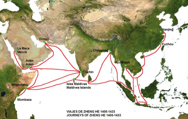 Karte der Reisen von Zheng He