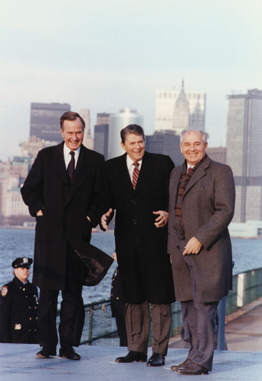 Reagan, Bush und Gorbatschow in New York (1988)