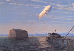 Aufstieg eines Zeppelins 1908 in der Bucht von Manzell