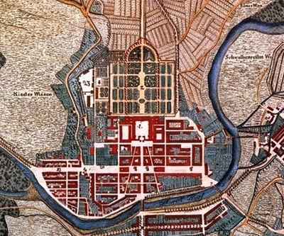 Plan von Schloss und Stadt Rastatt, 1798.