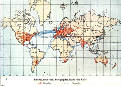Eisenbahn- und Telegraphennetz um 1900