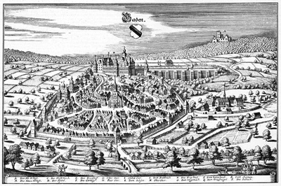 Ansicht von Baden-Baden aus der „Topographia Sueviae“ von Matthäus Merian