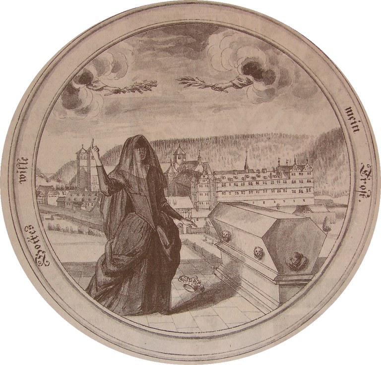 B 7 Letzte bildhafte Darstellung des Klosters 1677 vor seiner Zerstoerung.jpg