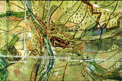Die Stadt Gernsbach auf einer Karte der ersten Hälfte des 18. Jahrhunderts