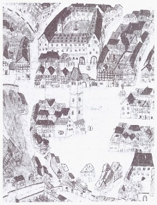 Weinhof aus der Vogelperspektive, 1597