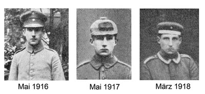 Fritz Blum in den Kriegsjahren 1916, 1917 und 1918 (Collage)