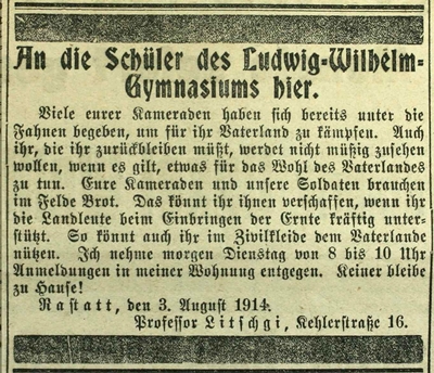 Schüler des Ludwig-Wilhelm-Gymnasiums werden aufgerufen, sich als Erntehelfer zu melden