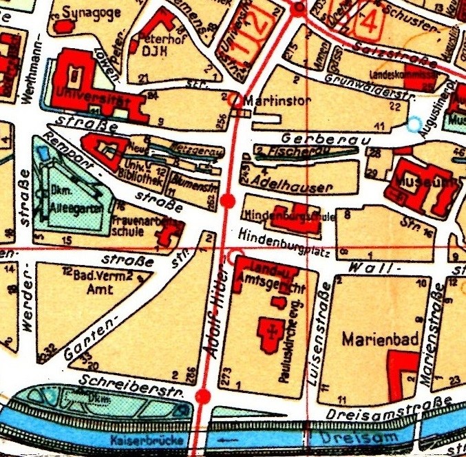 Ausschnitt aus dem Stadtplan des Freiburger Vermessungsamts von 1937