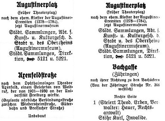 uszüge aus den Freiburger Einwohnerbüchern von 1937 (links) und 1938. 