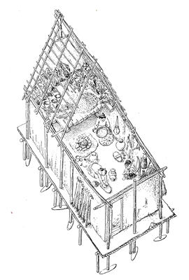 Rekonstruktion eines jungsteinzeitlichen Hauses aus dem Dorf Hornstaad