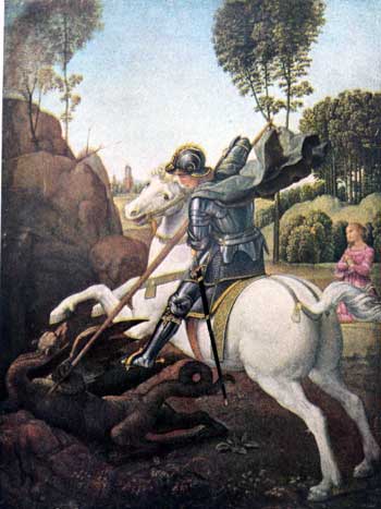 Raffael 1506: Der heilige Georg im Kampf mit dem Drachen, New York, Metropolitan Museum