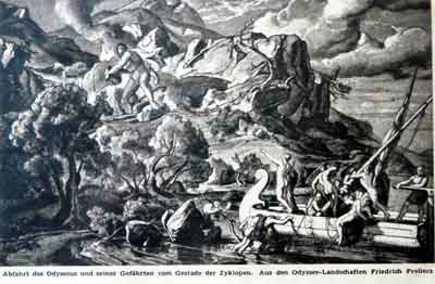 Abfahrt des Odysseus und seiner Gefährten vom Gestade der Zyklopen von Friedrich Preller (1804 - 1878)