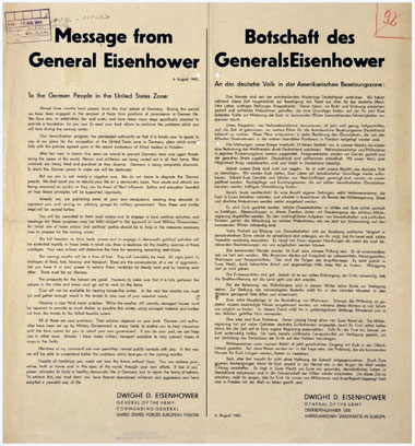 Botschaft von General Eisenhower an das Volk in der Amerikanischen Besatzungszone