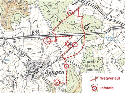 Der Dolinenweg führt in etwa 2 Stunden über die Hochfläche der Schwäbischen Alb östlich von Hengen.