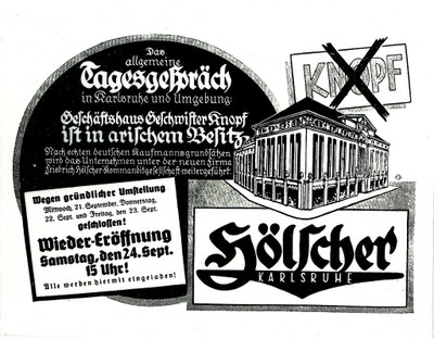  "Arisierung" des jüdischen Warenhauses Geschwister Knopf, Zeitungsanzeige vom September 1938
