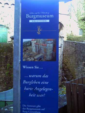 Hinweisschilder führen zum Burgmuseum.