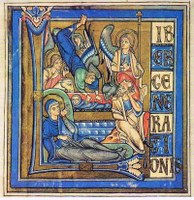 Die Geburt Christi (Initiale "L" aus dem Berthold-Sakramentar, Weingartener Skriptorium, nach 1220)