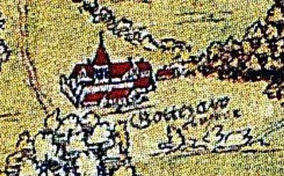Das Kloster Gottesau in einer Darstellung einer Karte der oberen und unteren Hardt (um 1560)
