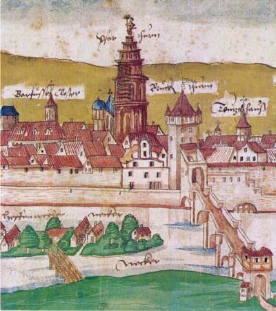Ausschnitt aus der ältesten Stadtansicht von 1554