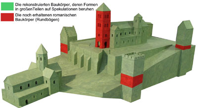 Modell mit noch erhaltenen romanischen Baukörpern