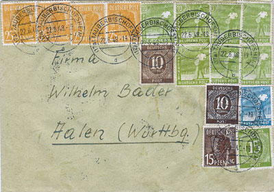 Zehnfachfrankatur vom 22. Juni 1948.