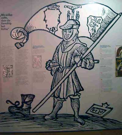 Bauer mit Bundschuhfahne. Titelbild der Flugschrift 