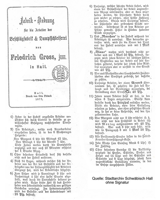 Fabrikordnung der Grossag (1877)/Auszug