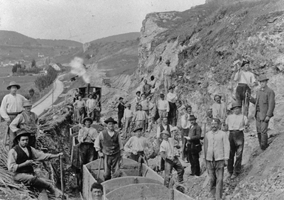 Italienische Wanderarbeiter beim Bau der Hohenzollerischen Kleinbahn