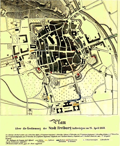 Plan zur Erstürmung der Stadt Freiburg am 24.4.1848