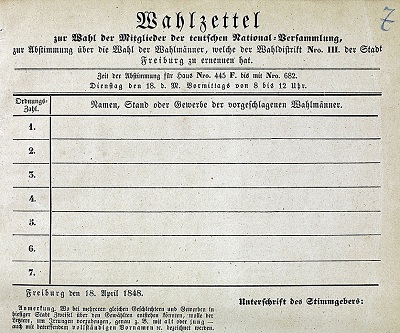 Wahlzettel für die Freiburger Wahlen zur Nationalversammlung