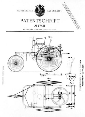 Patenschrift für den Motorwagen von Karl Benz, 1886