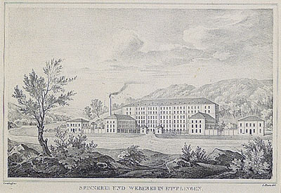Spinnerei und Weberei Ettlingen; Stich aus dem Jahr 1838