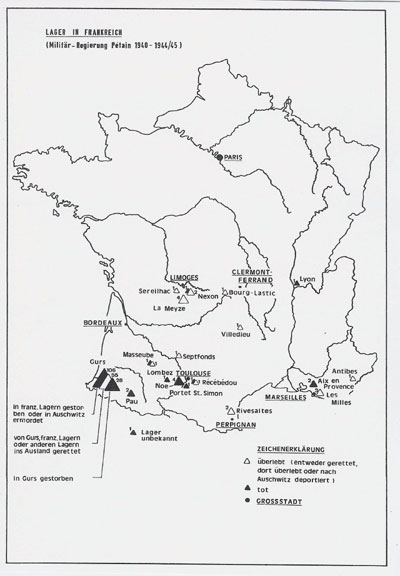 : Lager Gurs in Frankreich (die Zahlen der Opfer beziehen sich auf die Stadt Pforzheim)