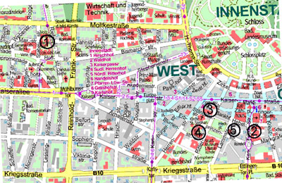 Ausschnitt aus dem Stadtplan von Karlsruhe