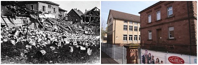 Das zerstörte Fabrikgebäude der Wachswarenfabrik Heinrich Kieser.