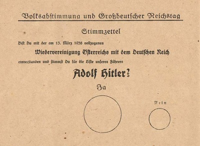 Stimmzettel zur Volksabstimmung 1938