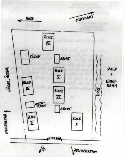 Lagerplan gezeichnet vom ehemaligen Häftling Floris B. Bakels